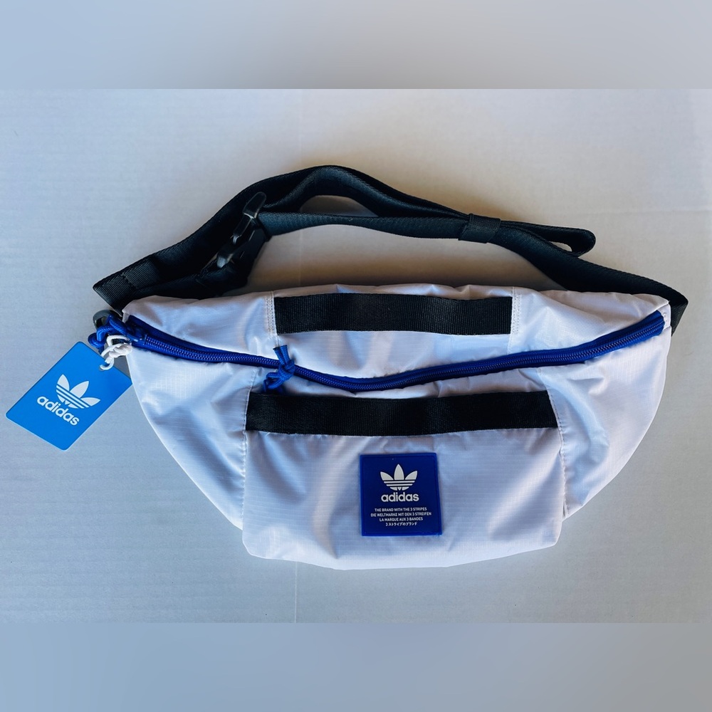 Stylish Modern Activewear Adidas Belt Waist Bag White & Black with Blue Accents